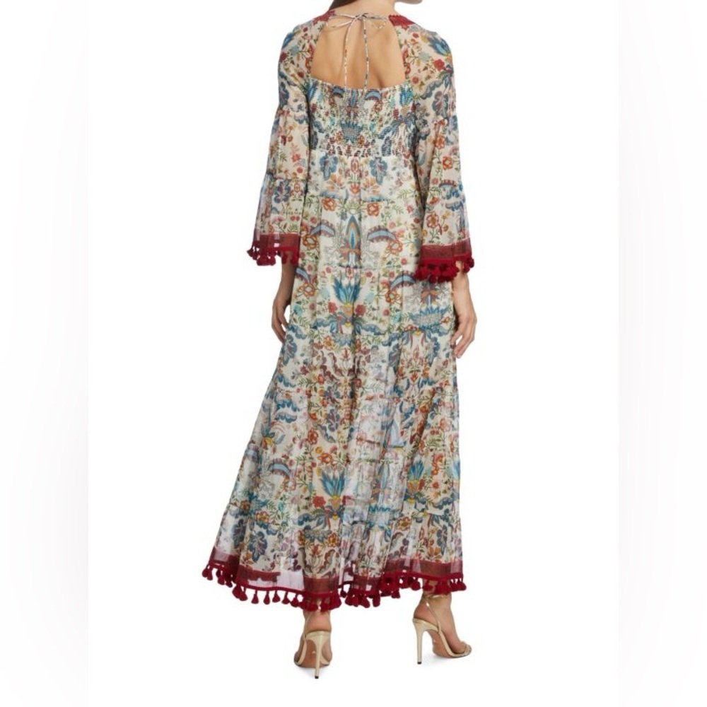 Alice + Olivia Alexandria Floral-Print Maxi Dress Bell Sleeve Fringe Size 8 - Picture 3 of 13